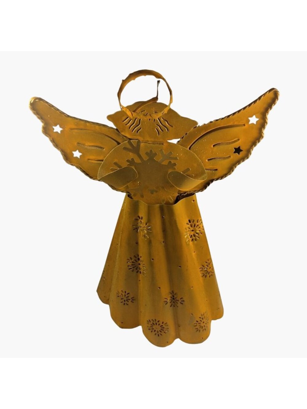 Rustic Angel Luminary Centerpiece Rusted Metal Goth Tall Candle Holder 15 inch